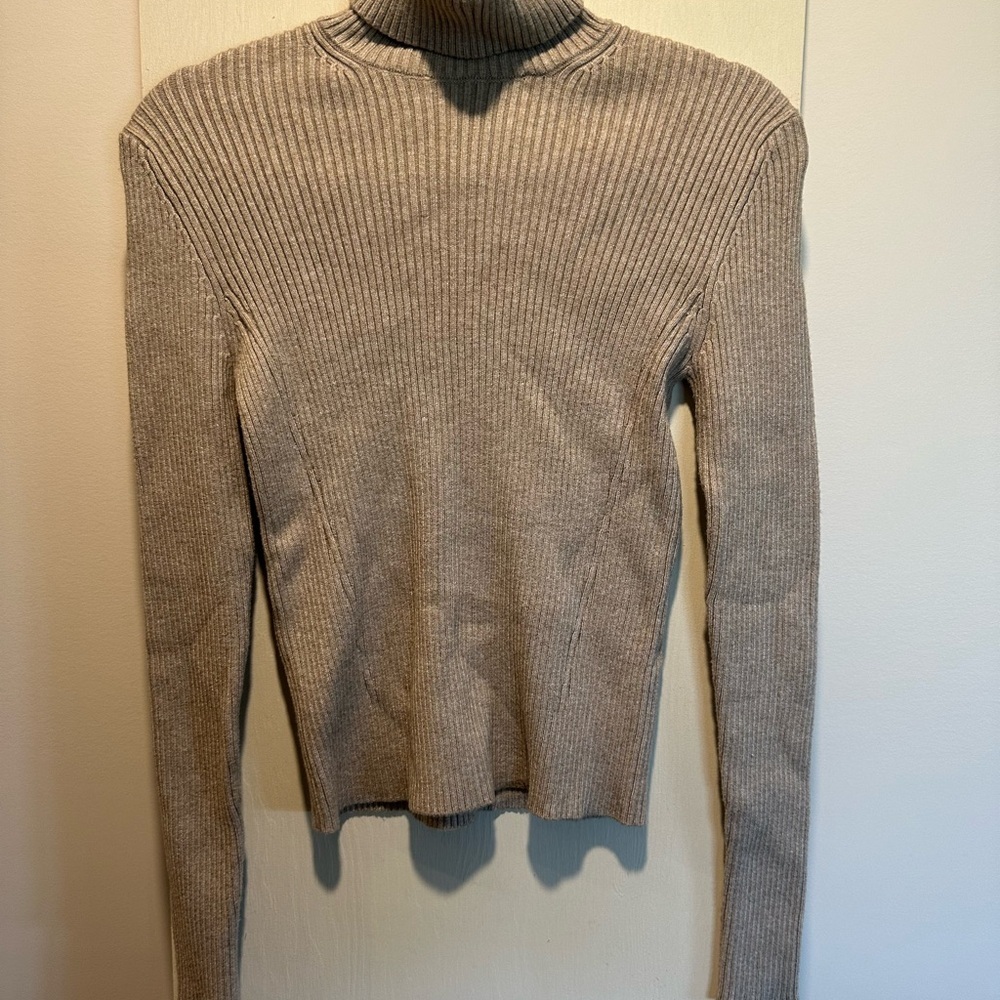 Zara Women's Ribbed Turtleneck Sweater - Tan